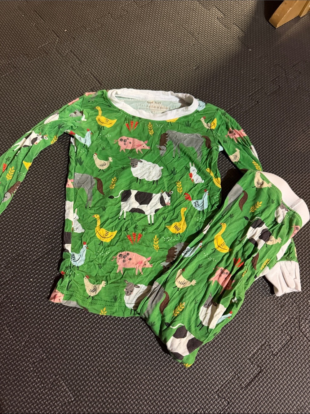 Little sleepies Green Farm Animal Pajama Set